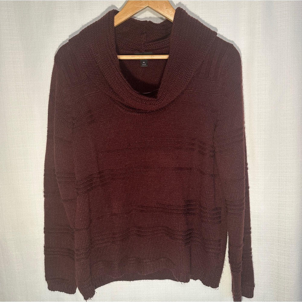 Worthington Maroon Textured Knit Cowl Neck Sweater